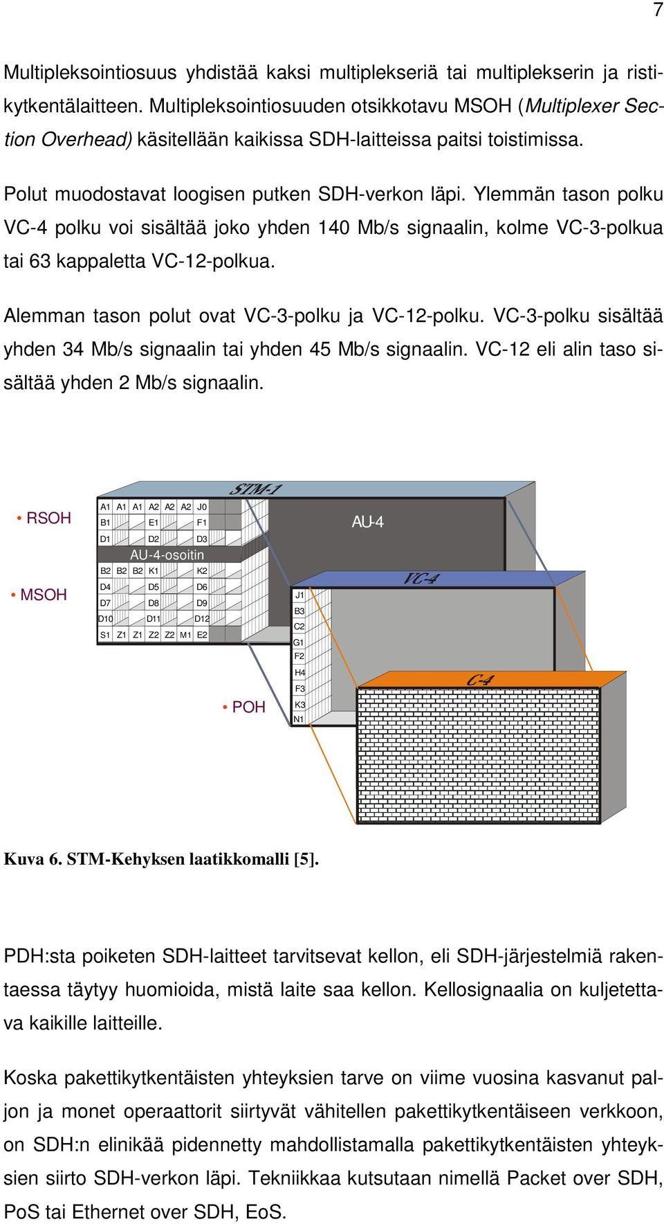 Ylemmän tason polku VC-4 polku voi sisältää joko yhden 140 Mb/s signaalin, kolme VC-3-polkua tai 63 kappaletta VC-12-polkua. Alemman tason polut ovat VC-3-polku ja VC-12-polku.