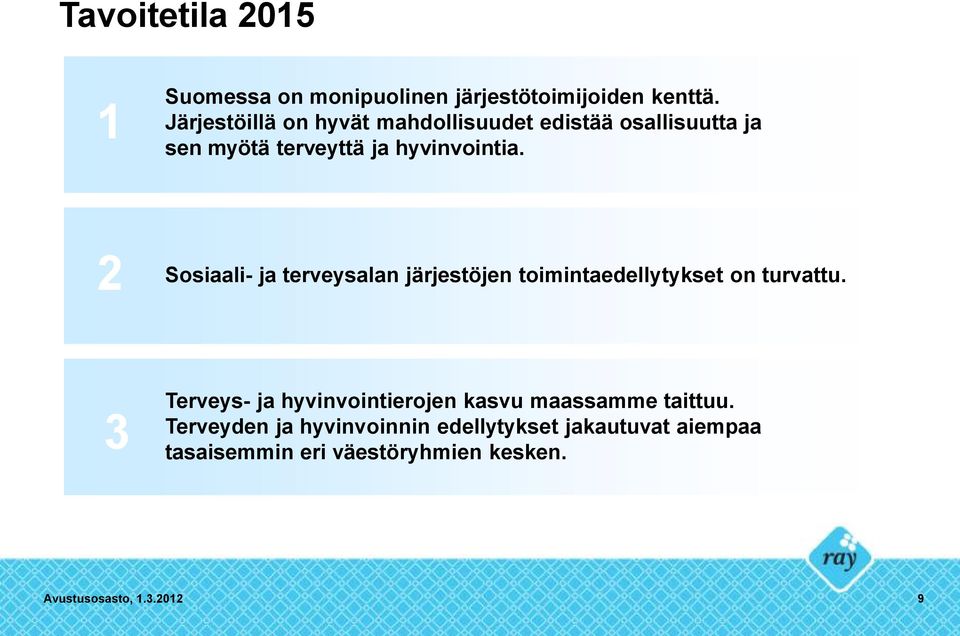 2 Sosiaali- ja terveysalan järjestöjen toimintaedellytykset on turvattu.