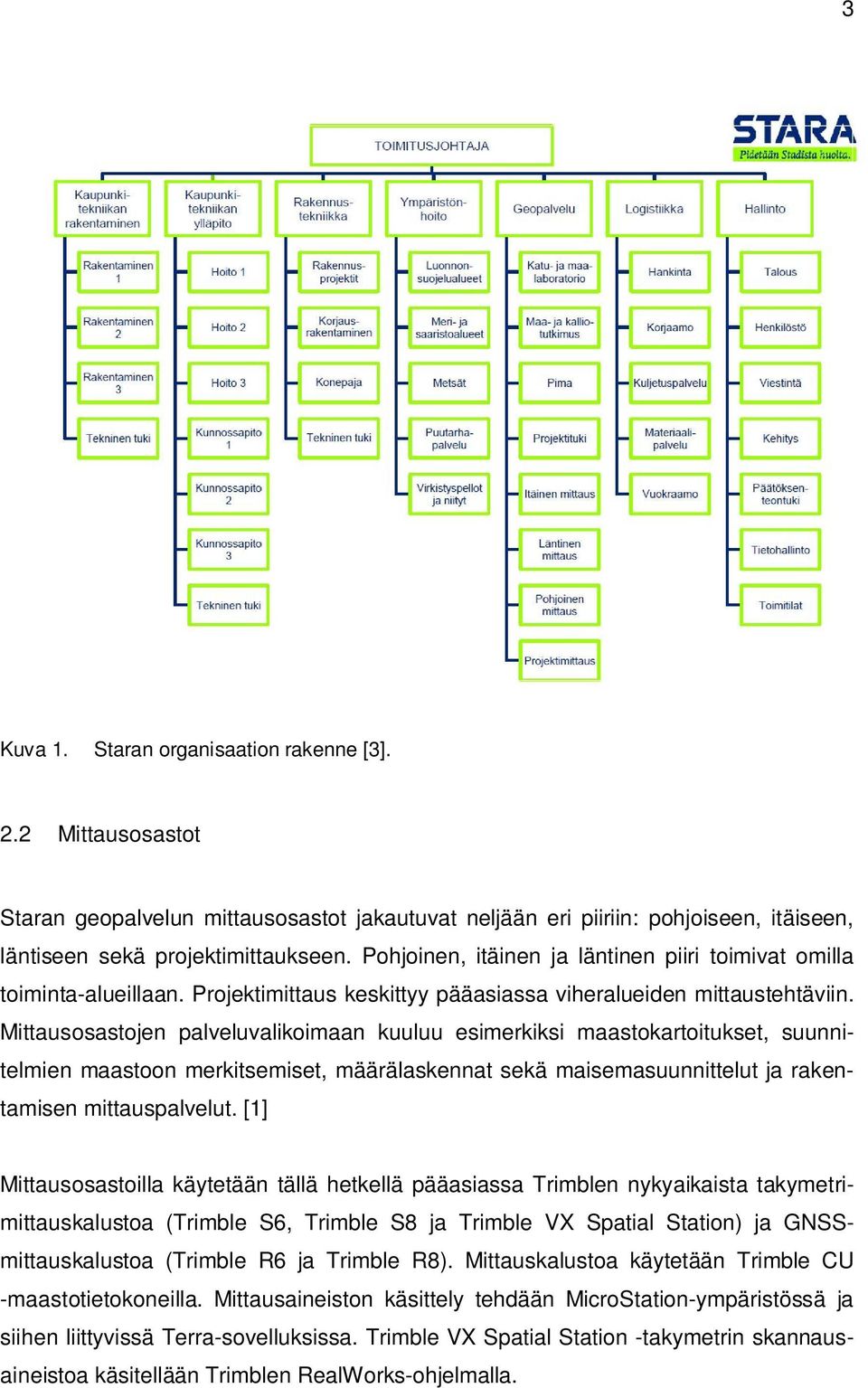 Mittausosastojen palveluvalikoimaan kuuluu esimerkiksi maastokartoitukset, suunnitelmien maastoon merkitsemiset, määrälaskennat sekä maisemasuunnittelut ja rakentamisen mittauspalvelut.