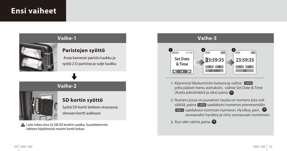 Suosittelemme laitteen käyttämistä maximi kortti kokoa. 1.