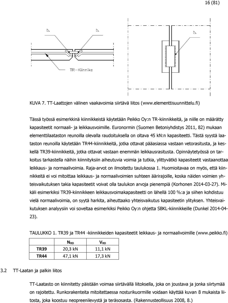 Euronormin (Suomen Betoniyhdistys 2011, 82) mukaan elementtilaataston reunoilla olevalla raudoituksella on oltava 45 kn:n kapasiteetti.