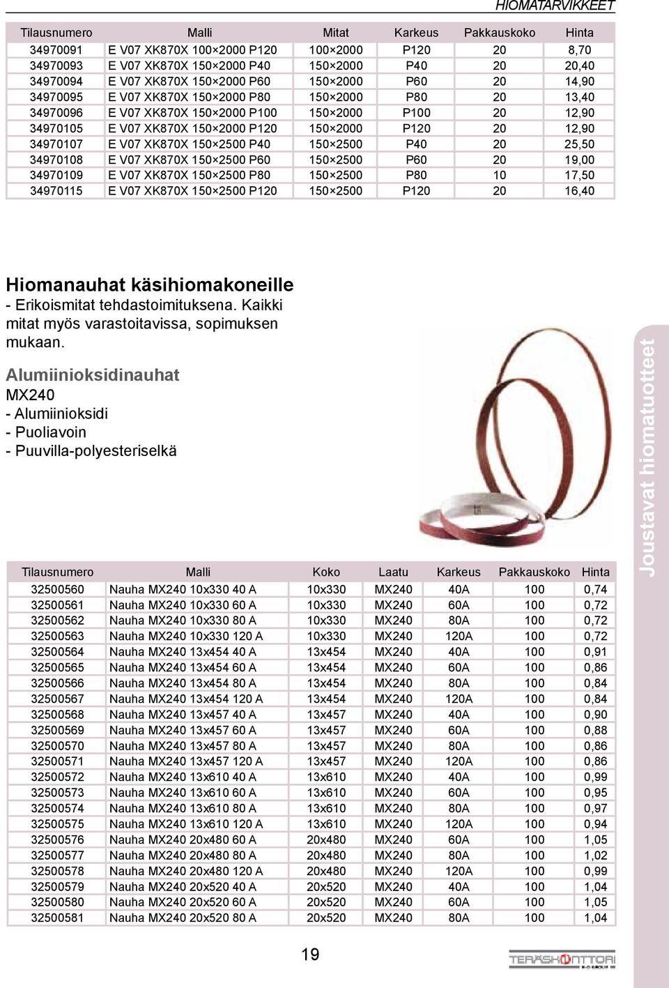 12,90 34970107 E V07 XK870X 150 2500 P40 150 2500 P40 20 25,50 34970108 E V07 XK870X 150 2500 P60 150 2500 P60 20 19,00 34970109 E V07 XK870X 150 2500 P80 150 2500 P80 10 17,50 34970115 E V07 XK870X