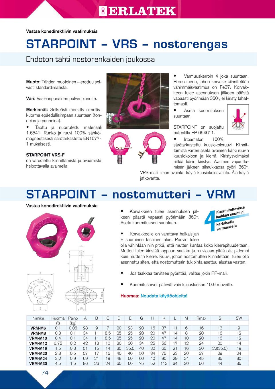 Runko ja ruuvi 100% sähkömagneettisesti särötarkastettu EN1677-1 mukaisesti. STARPOINT VRS-F on varustettu kiinnittämistä ja avaamista helpottavalla avaimella. Varmuuskerroin 4 joka suuntaan.