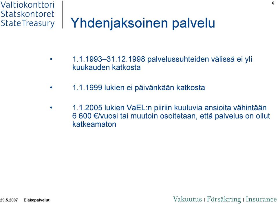 1.2005 lukien VaEL:n piiriin kuuluvia ansioita vähintään 6 600