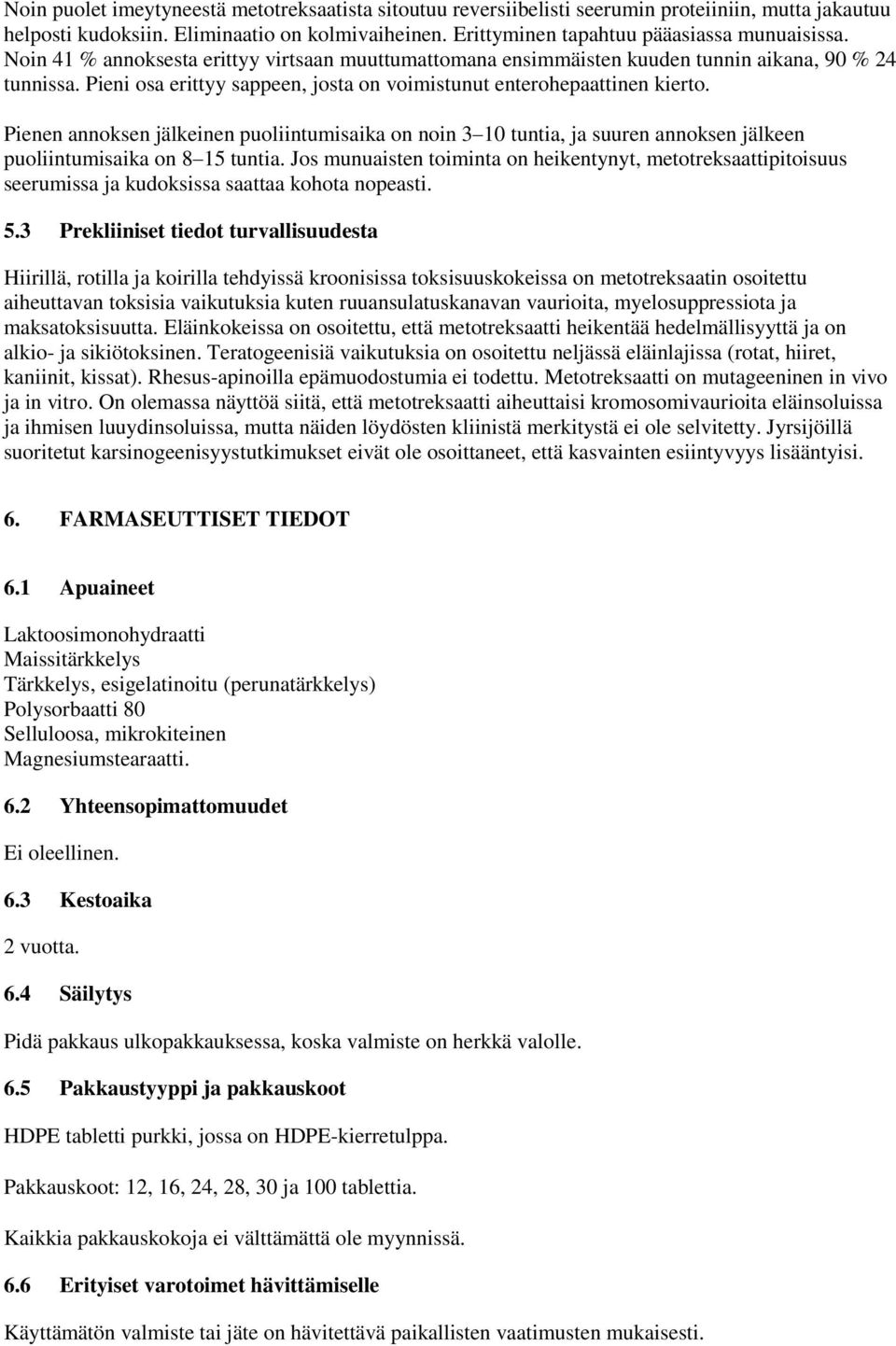 Pienen annoksen jälkeinen puoliintumisaika on noin 3 10 tuntia, ja suuren annoksen jälkeen puoliintumisaika on 8 15 tuntia.