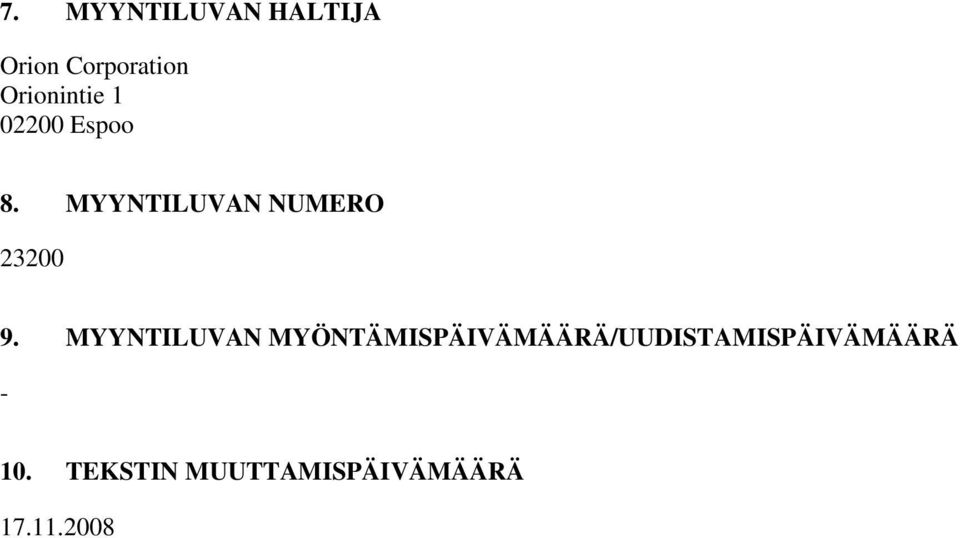 MYYNTILUVAN NUMERO 23200 9.