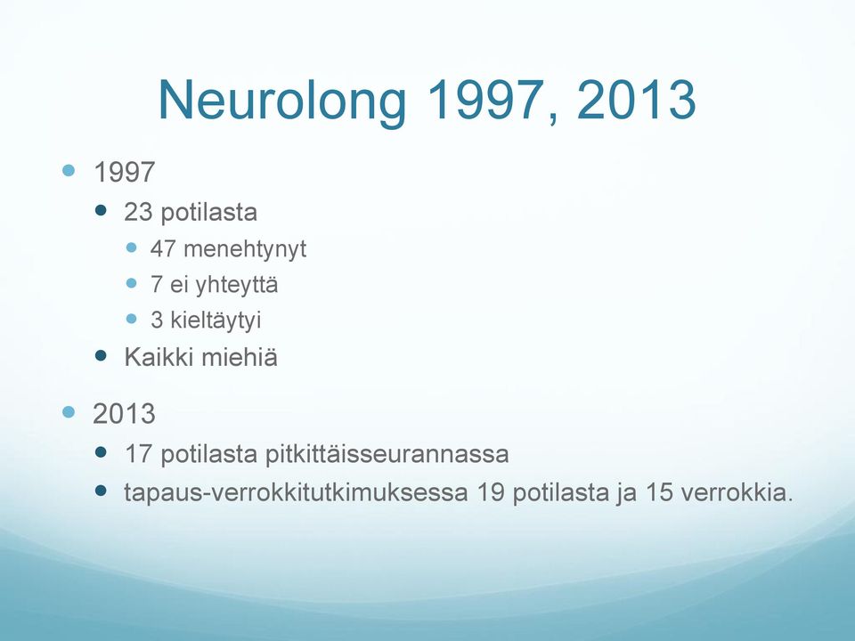 miehiä 2013 17 potilasta pitkittäisseurannassa