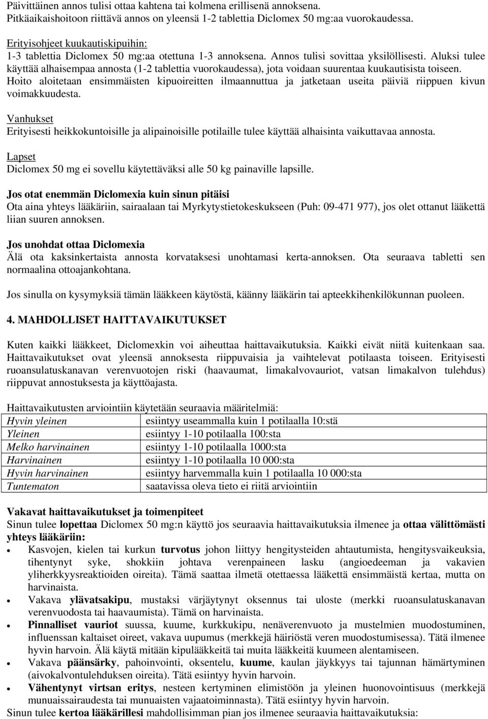 Aluksi tulee käyttää alhaisempaa annosta (1-2 tablettia vuorokaudessa), jota voidaan suurentaa kuukautisista toiseen.