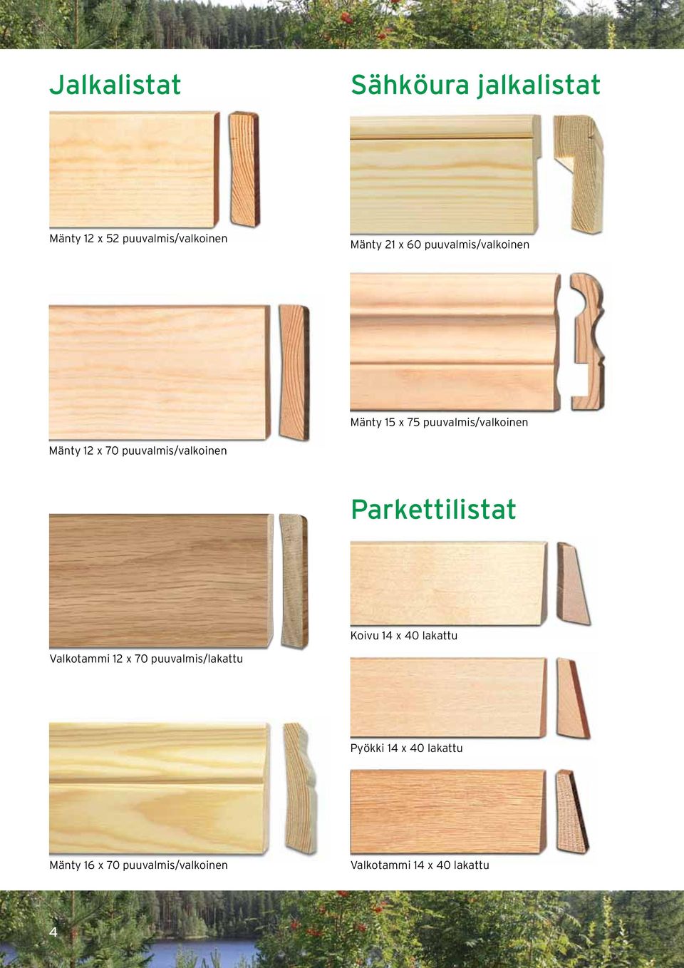 puuvalmis/valkoinen Parkettilistat Koivu 14 x 40 lakattu Valkotammi 12 x 70