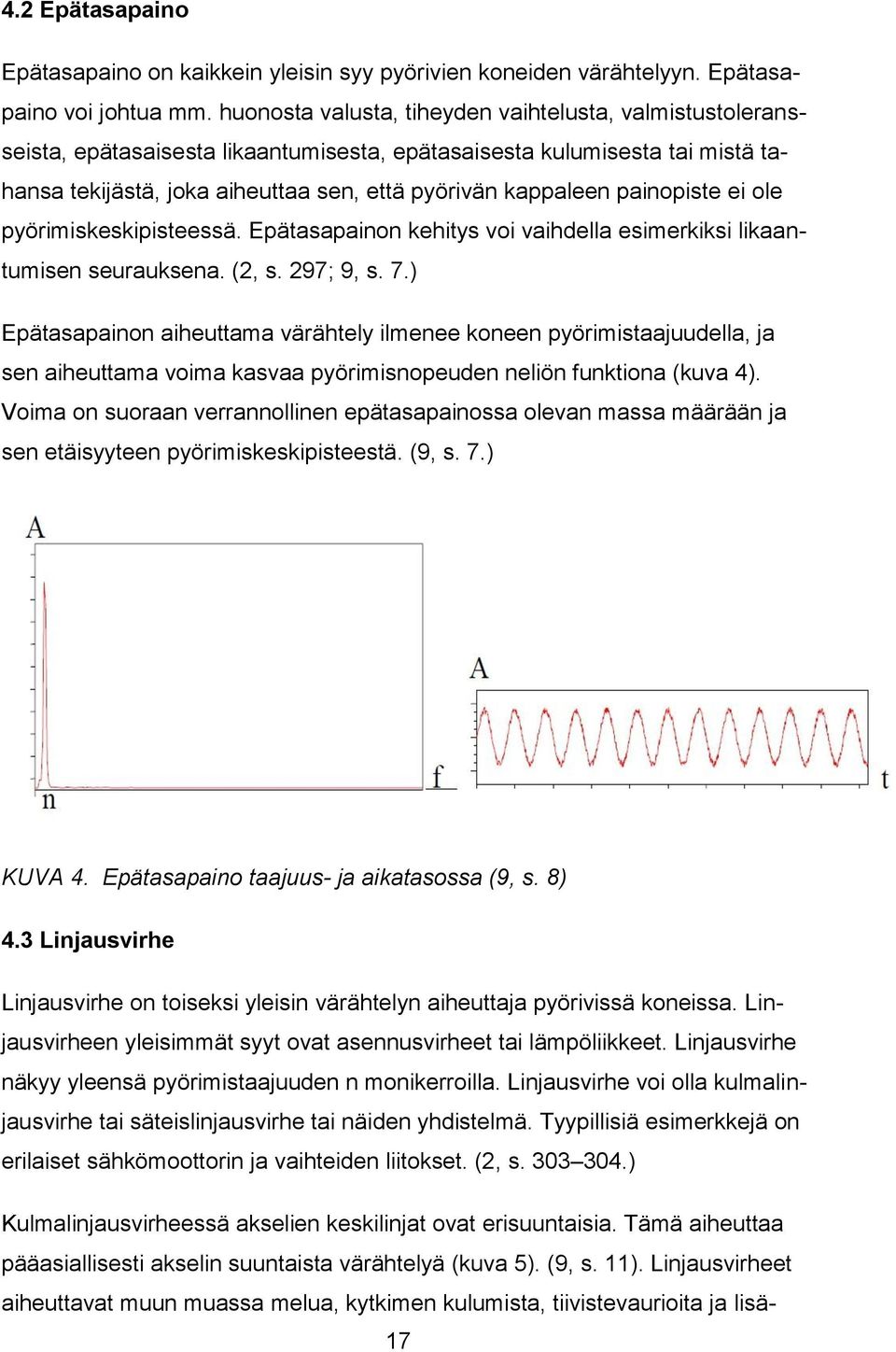 painopiste ei ole pyörimiskeskipisteessä. Epätasapainon kehitys voi vaihdella esimerkiksi likaantumisen seurauksena. (2, s. 297; 9, s. 7.