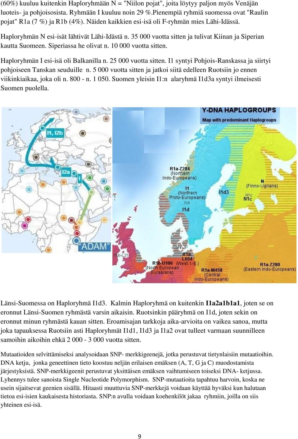 35 000 vuotta sitten ja tulivat Kiinan ja Siperian kautta Suomeen. Siperiassa he olivat n. 10 000 vuotta sitten. Haploryhmän I esi-isä oli Balkanilla n. 25 000 vuotta sitten.