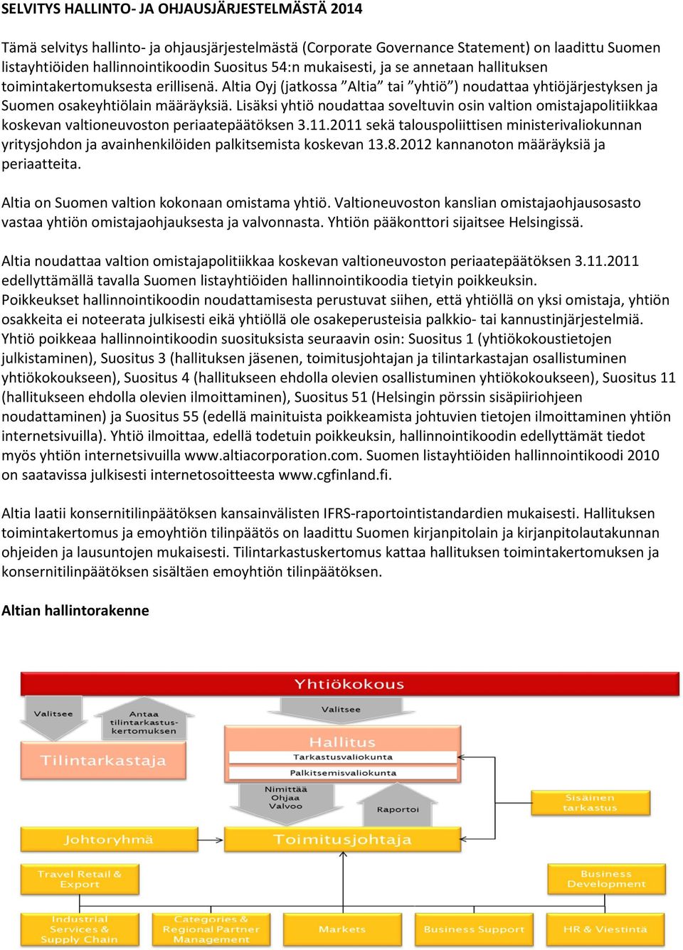 Lisäksi yhtiö noudattaa soveltuvin osin valtion omistajapolitiikkaa koskevan valtioneuvoston periaatepäätöksen 3.11.