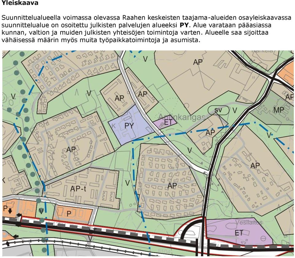 Alue varataan pääasiassa kunnan, valtion ja muiden julkisten yhteisöjen toimintoja