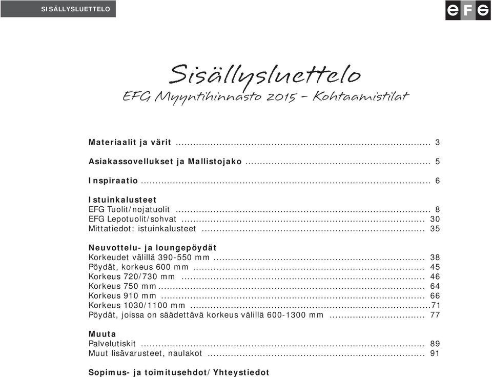 .. 35 Neuvottelu- ja loungepöydät Korkeudet välillä 390-550 mm... 38 Pöydät, korkeus 600 mm... 45 Korkeus 720/730 mm... 46 Korkeus 750 mm.