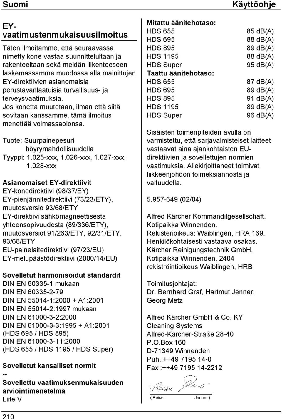 Tuote: Suurpainepesuri höyrymahdollisuudella Tyyppi: 1.025-xxx, 1.026-xxx, 1.027-xxx, 1.