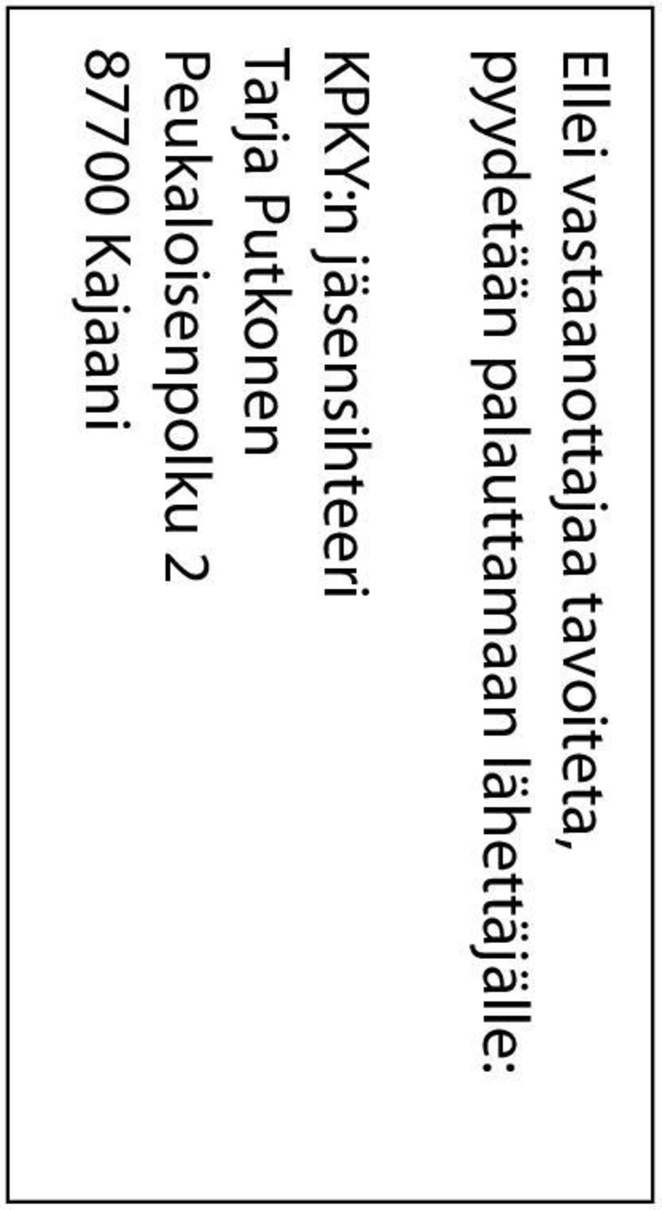 lähettäjälle: KPKY:n jäsensihteeri