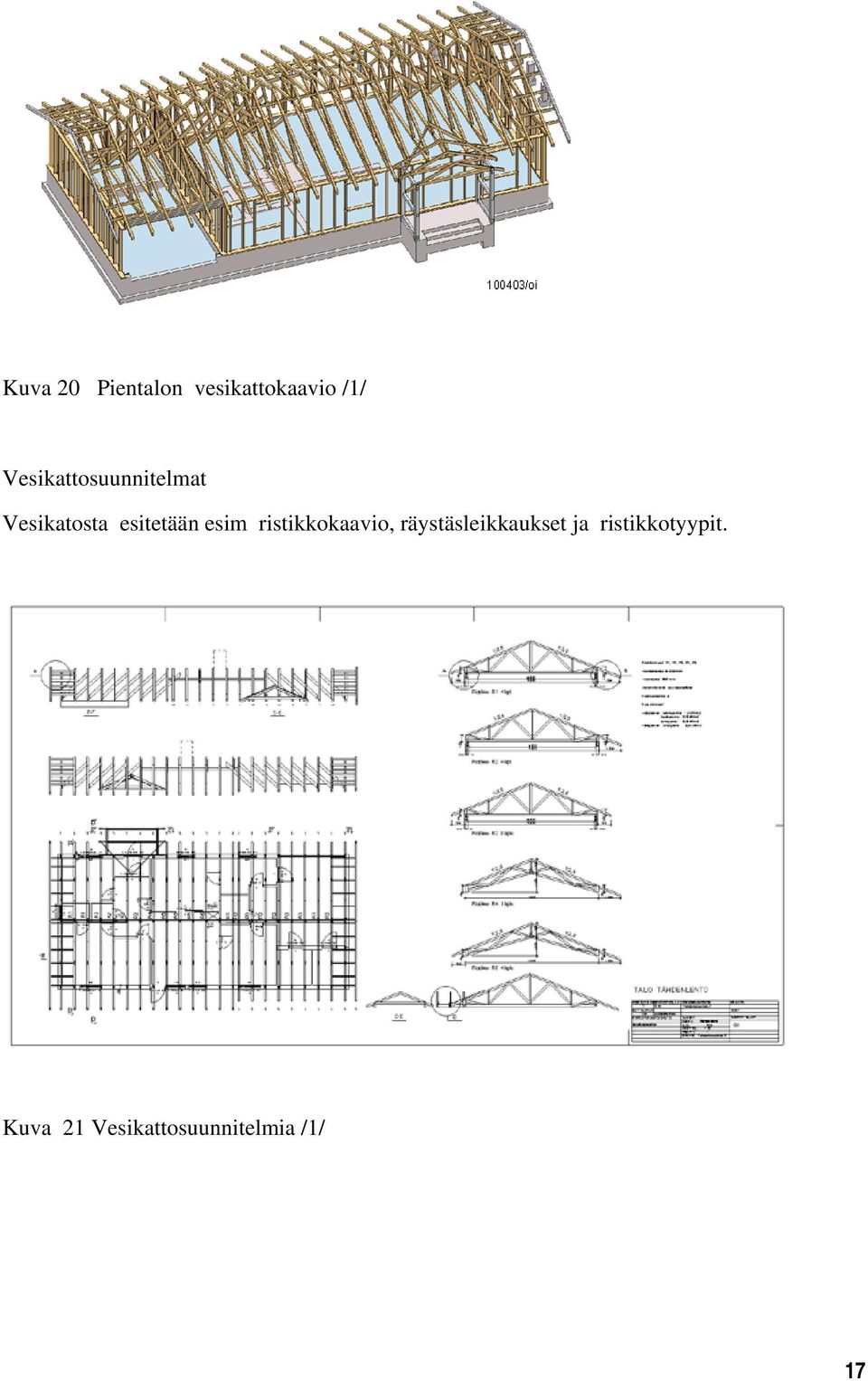 esim ristikkokaavio, räystäsleikkaukset ja