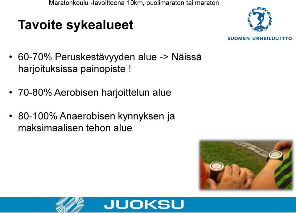 70-80% Aerobisen harjoittelun alue 80-100%