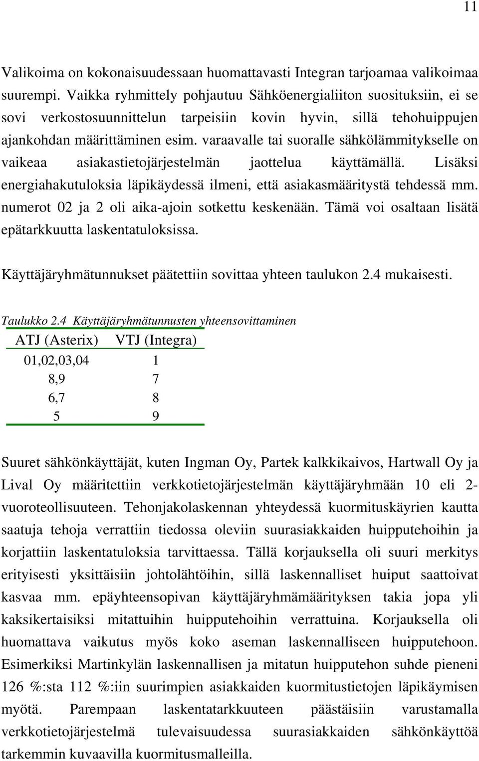 varaavalle tai suoralle sähkölämmitykselle on vaikeaa asiakastietojärjestelmän jaottelua käyttämällä. Lisäksi energiahakutuloksia läpikäydessä ilmeni, että asiakasmääritystä tehdessä mm.