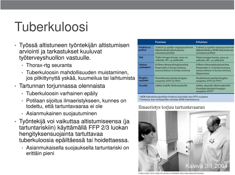 varhainen epäily Potilaan sijoitus ilmaeristykseen, kunnes on todettu, että tartuntavaaraa ei ole Asianmukainen suojautuminen Työntekijä voi vaikuttaa