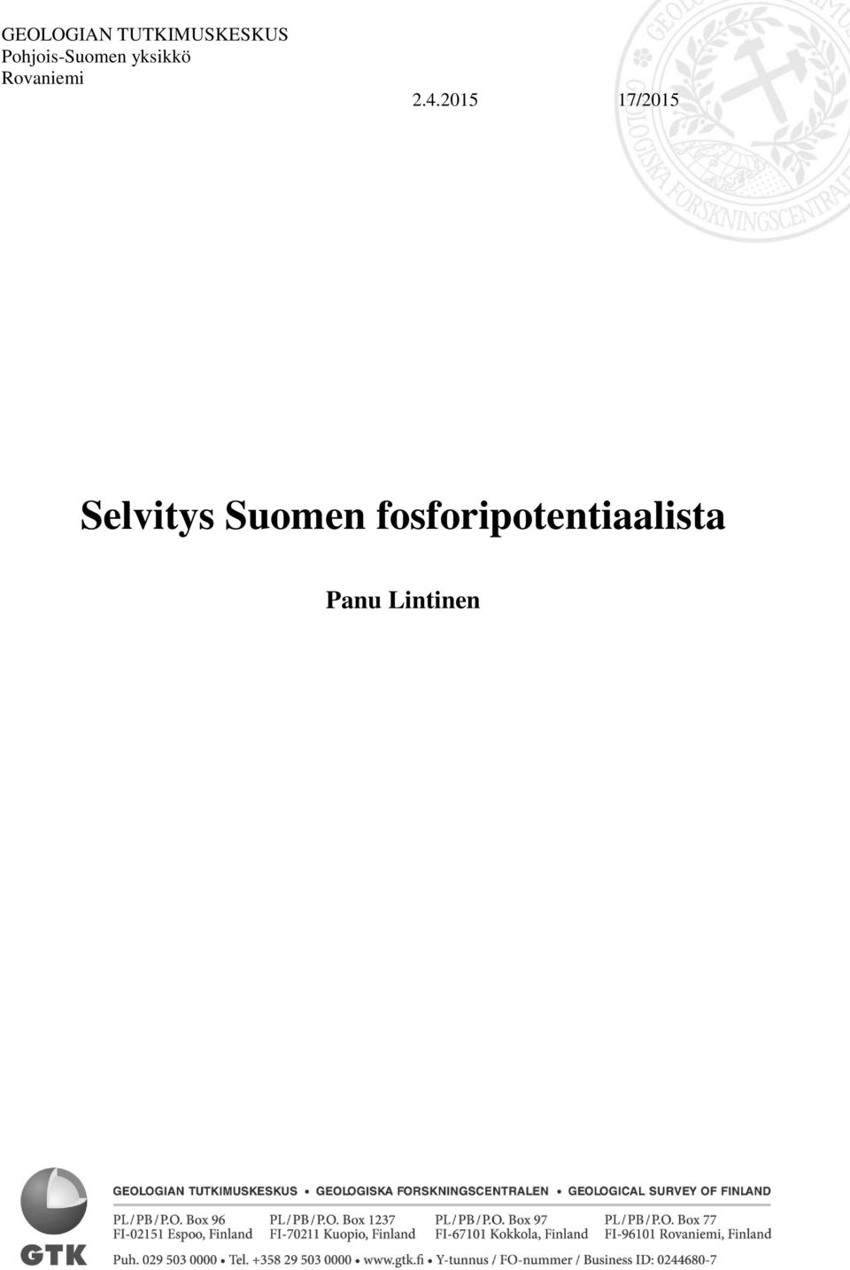 Rovaniemi 17/2015 Selvitys