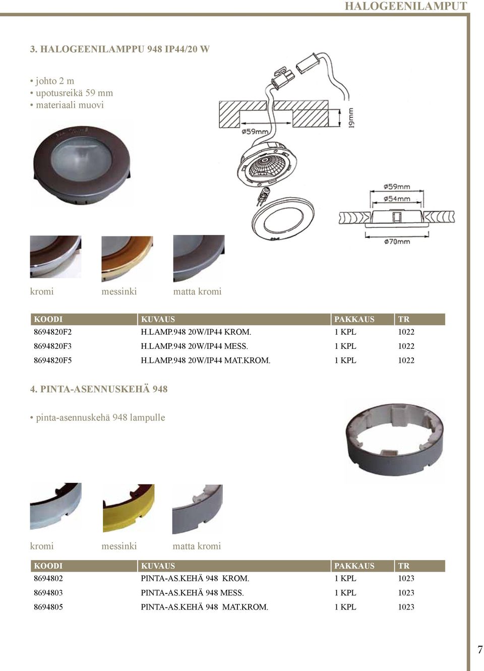 1 KPL 1022 8694820F3 H.LAMP.948 20W/IP44 MESS. 1 KPL 1022 8694820F5 H.LAMP.948 20W/IP44 MAT.KROM. 1 KPL 1022 4.