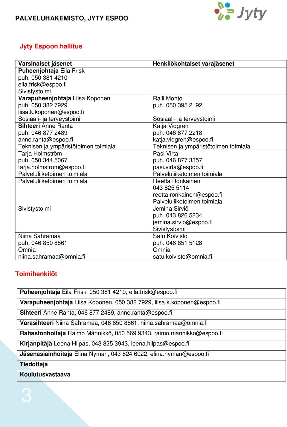fi Palveluliiketoimen toimiala Palveluliiketoimen toimiala Sivistystoimi Niina Sahramaa puh. 046 850 8861 Omnia niina.sahramaa@omnia.fi Henkilökohtaiset varajäsenet Raili Monto puh.