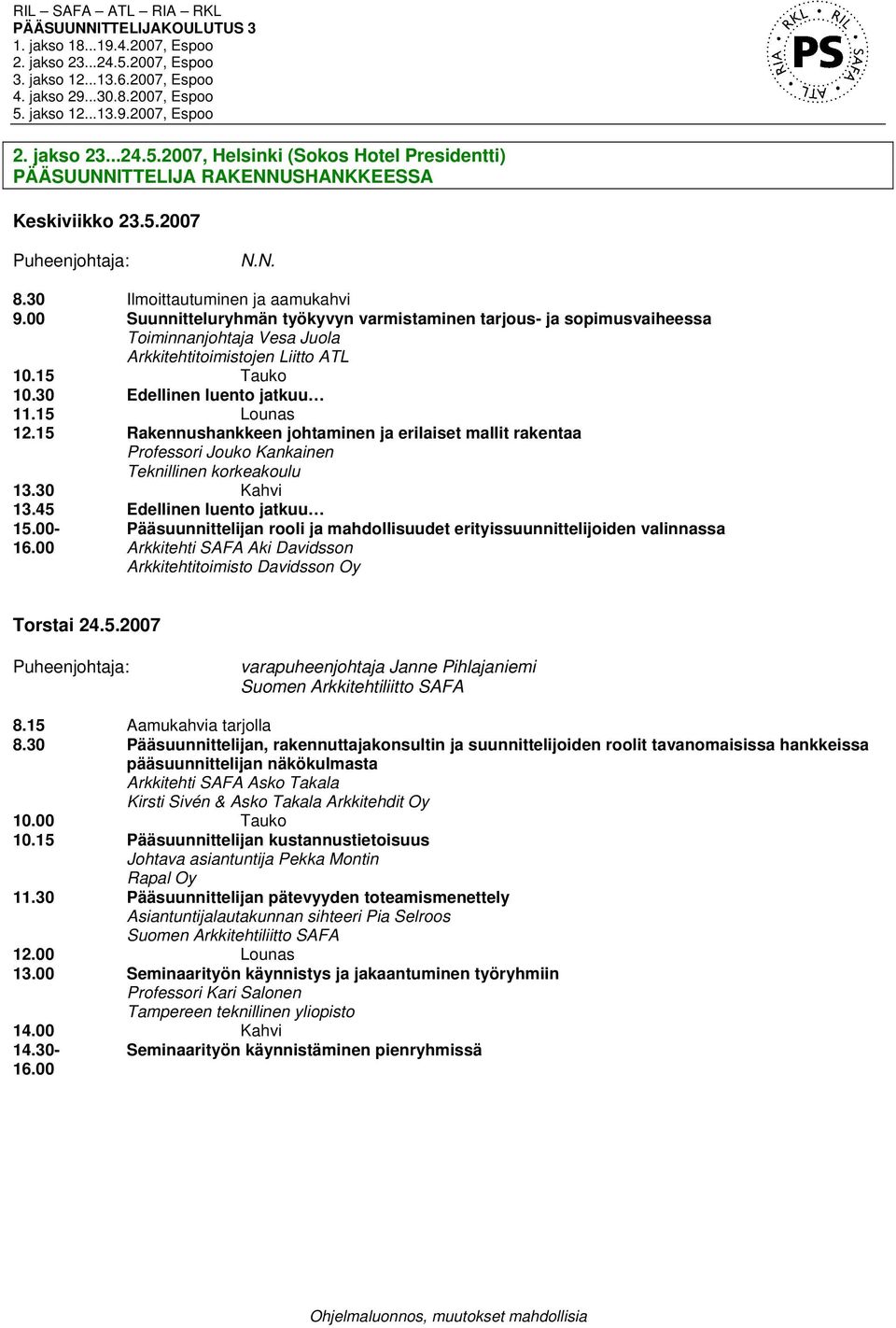 15 Rakennushankkeen johtaminen ja erilaiset mallit rakentaa Professori Jouko Kankainen Teknillinen korkeakoulu 13.45 Edellinen luento jatkuu 15.