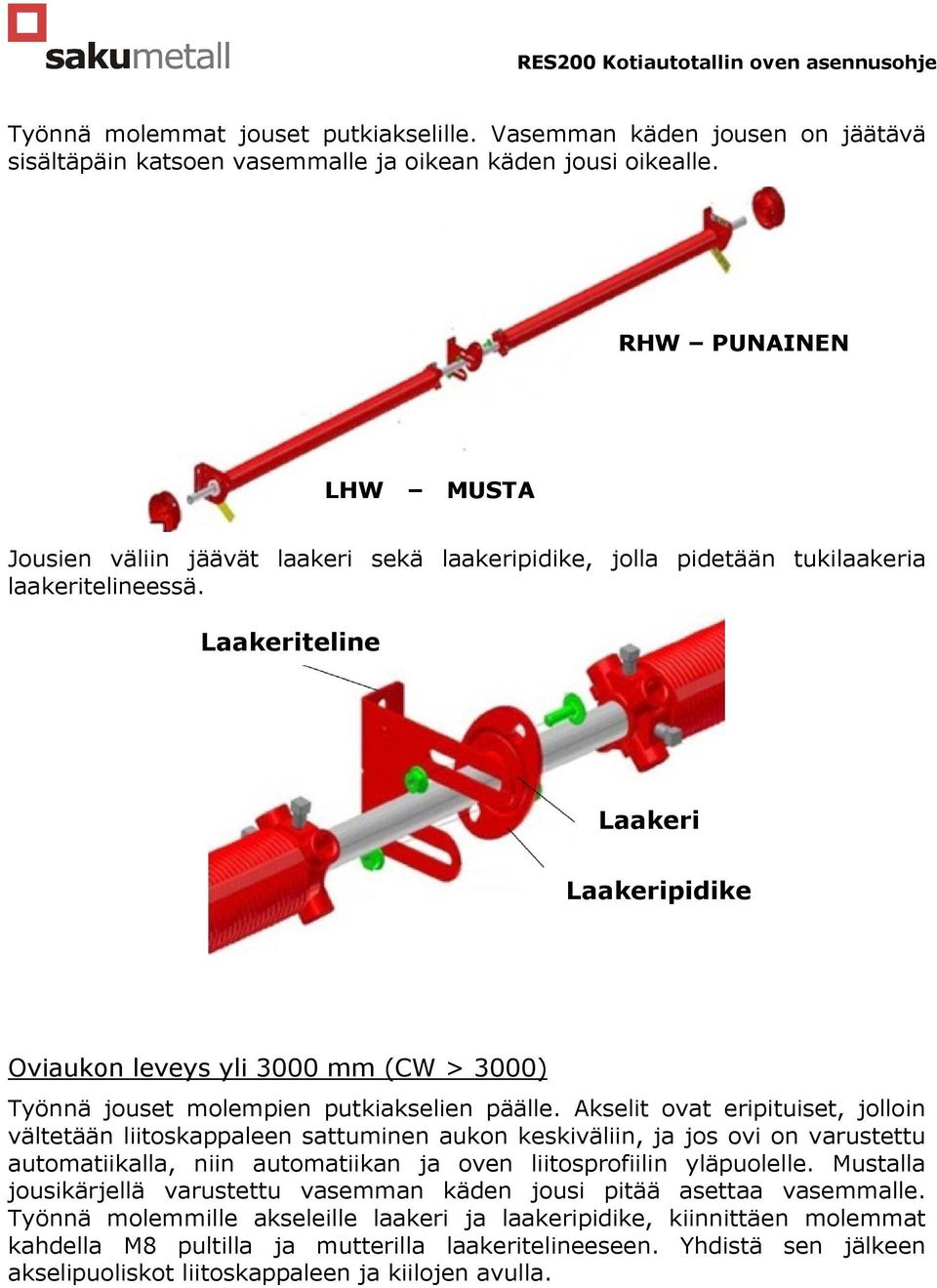 Laakeriteline Laakeri Laakeripidike Oviaukon leveys yli 3000 mm (CW > 3000) Työnnä jouset molempien putkiakselien päälle.