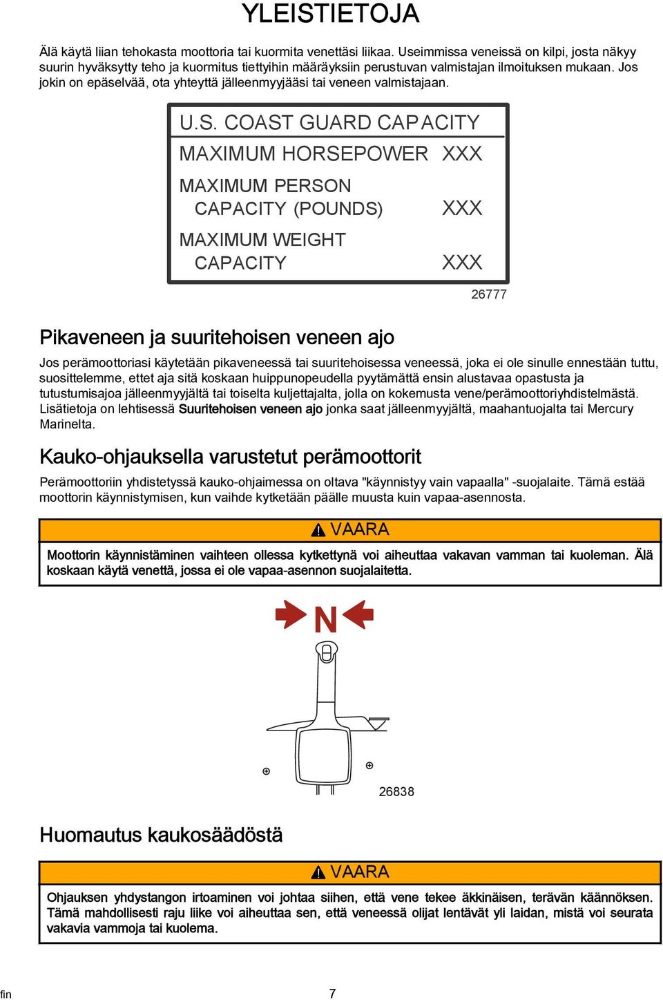 Jos jokin on epäselvää, ota yhteyttä jälleenmyyjääsi tai veneen valmistajaan. U.S.