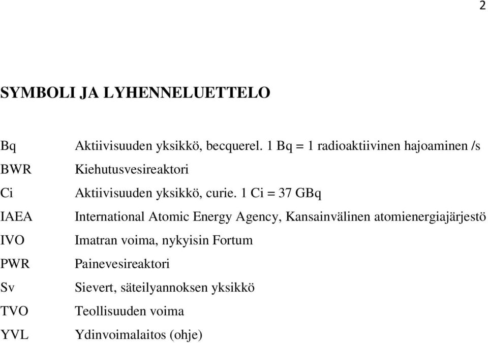 1 Ci = 37 GBq IAEA International Atomic Energy Agency, Kansainvälinen atomienergiajärjestö IVO