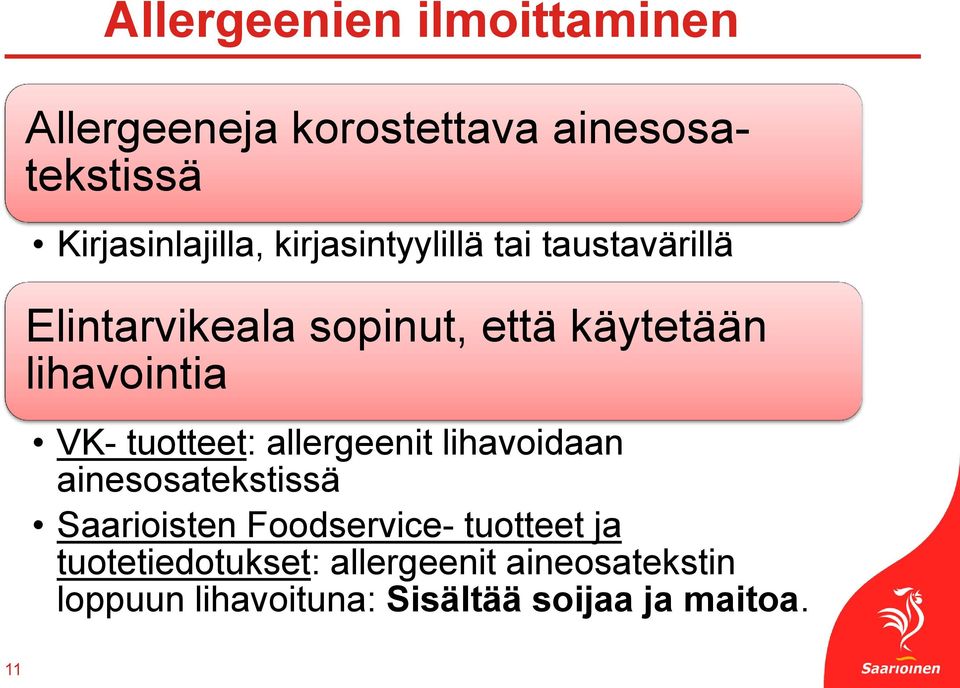 tuotteet: allergeenit lihavoidaan ainesosatekstissä Saarioisten Foodservice- tuotteet ja