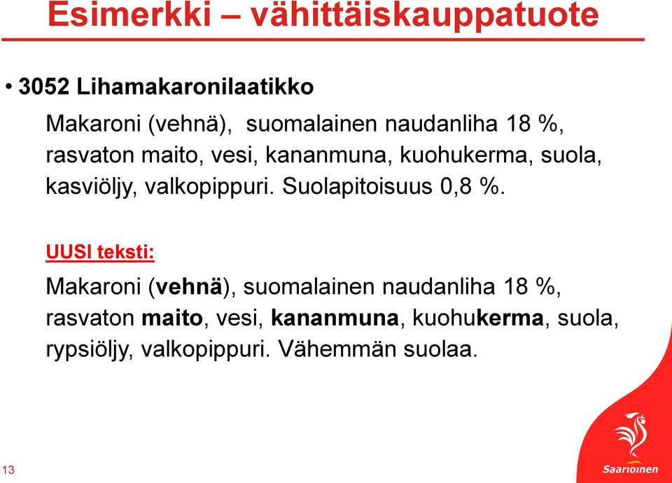 valkopippuri. Suolapitoisuus 0,8 %.