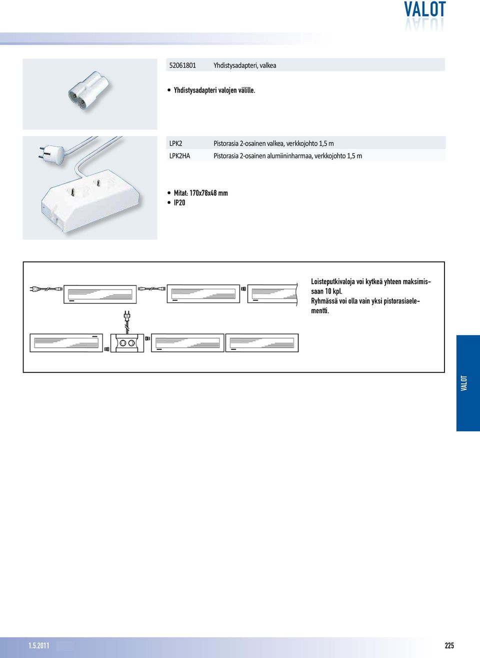 alumiininharmaa, verkkojohto 1,5 m 28,90 /kpl Mitat: 170x78x48 mm IP20 Loisteputkivaloja