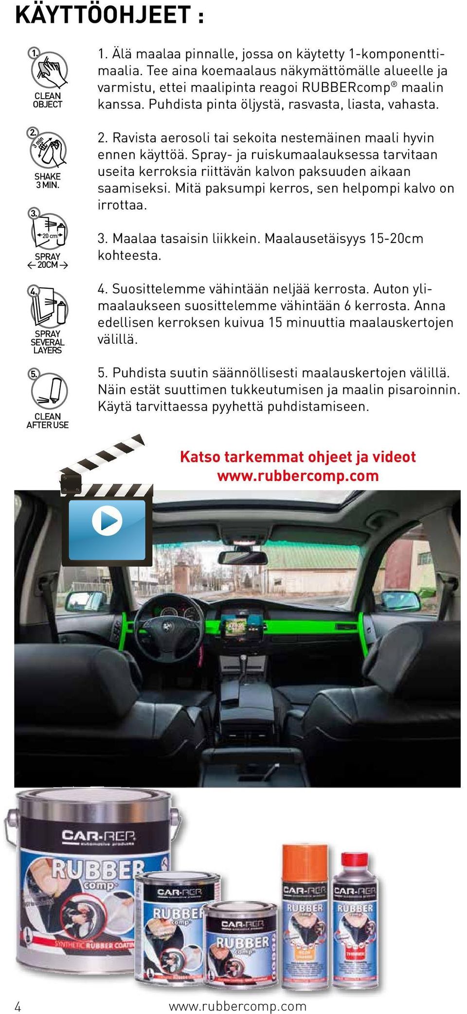 Ravista aerosoli tai sekoita nestemäinen maali hyvin ennen käyttöä. Spray- ja ruiskumaalauksessa tarvitaan useita kerroksia riittävän kalvon paksuuden aikaan saamiseksi.