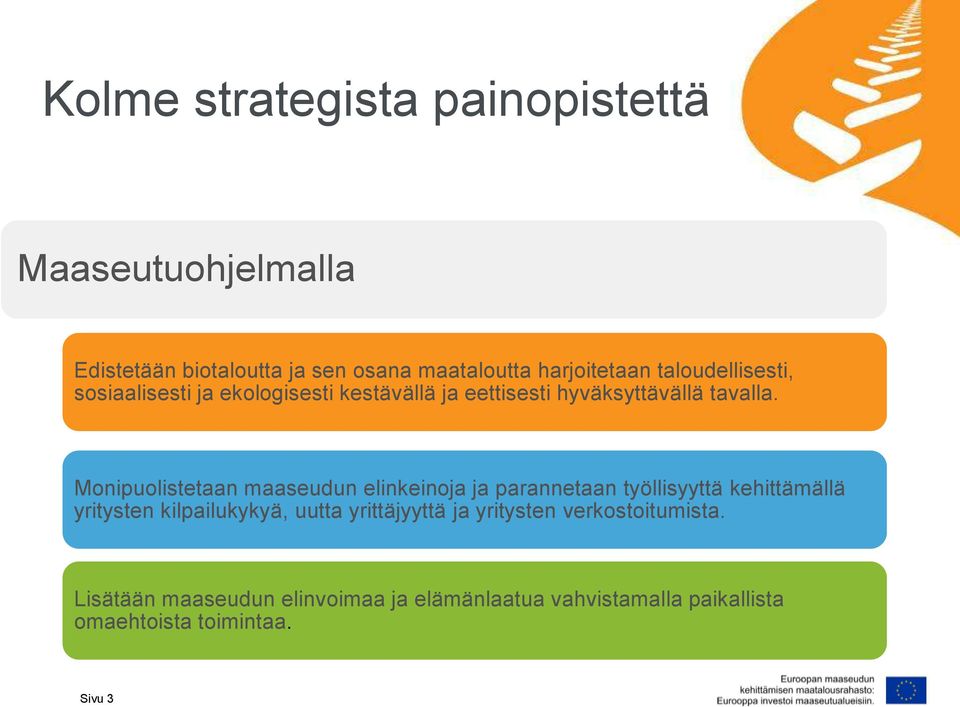 Monipuolistetaan maaseudun elinkeinoja ja parannetaan työllisyyttä kehittämällä yritysten kilpailukykyä, uutta