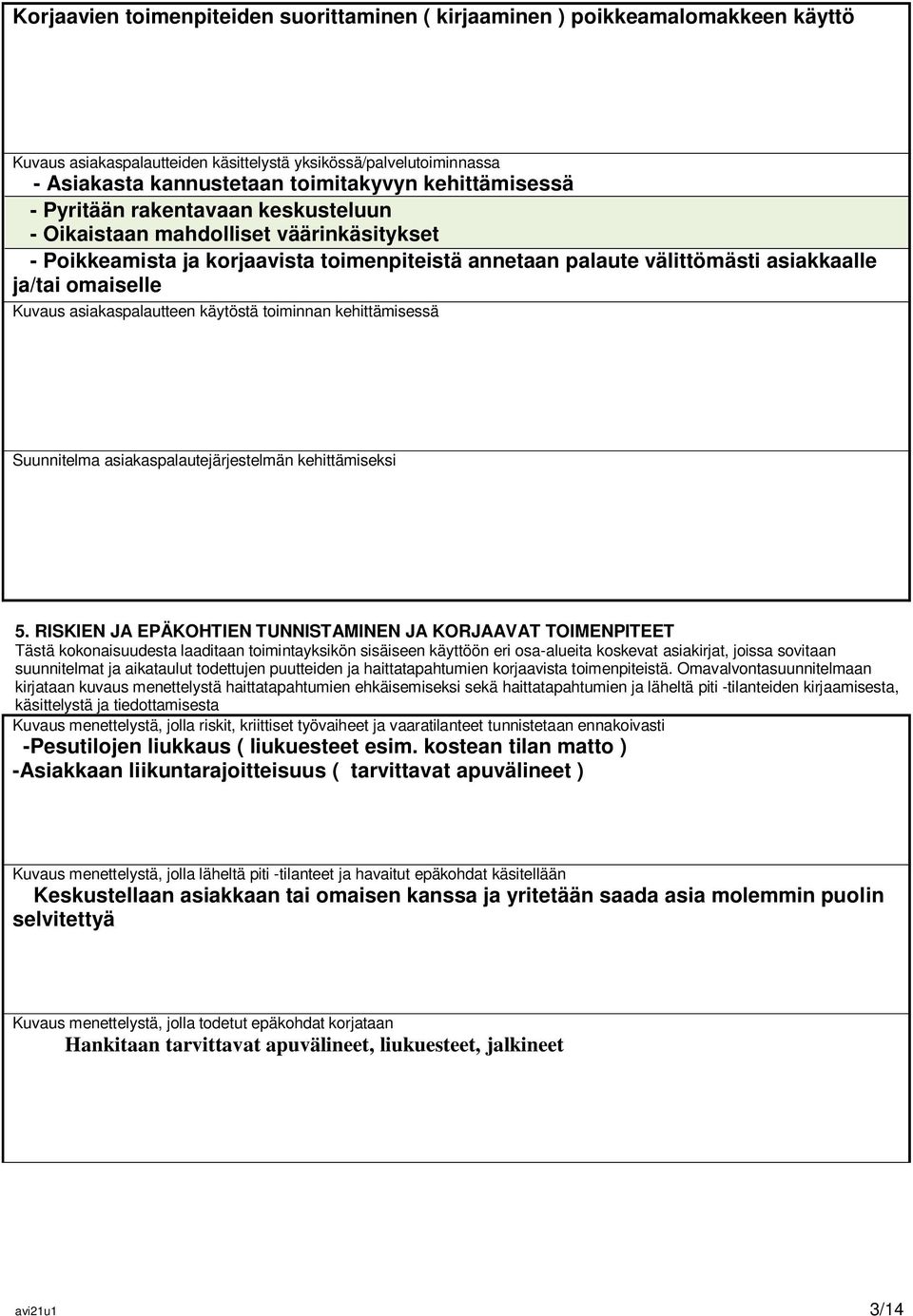 Kuvaus asiakaspalautteen käytöstä toiminnan kehittämisessä Suunnitelma asiakaspalautejärjestelmän kehittämiseksi 5.