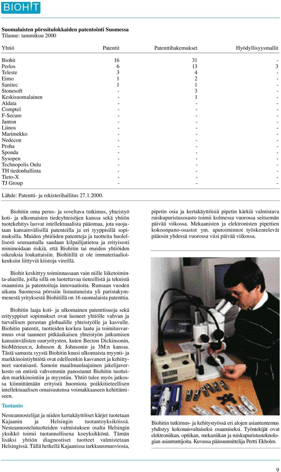 TH tiedonhallinta - - - Tieto-X - - - TJ Group - - - Lähde: Patentti- ja rekisterihallitus 27.1.2000.