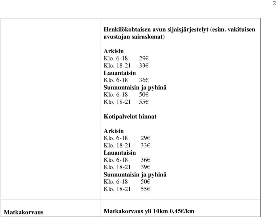 6-18 36 Sunnuntaisin ja pyhinä Klo. 6-18 50 Klo.