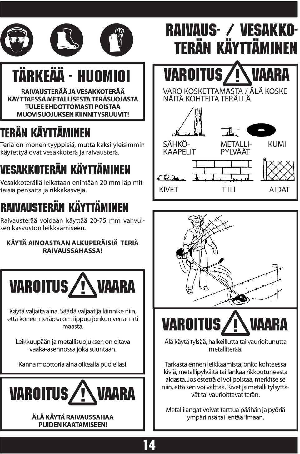 VESAKKOTERÄN KÄYTTÄMINEN Vesakkoterällä leikataan enintään 20 mm läpimittaisia pensaita ja rikkakasveja.
