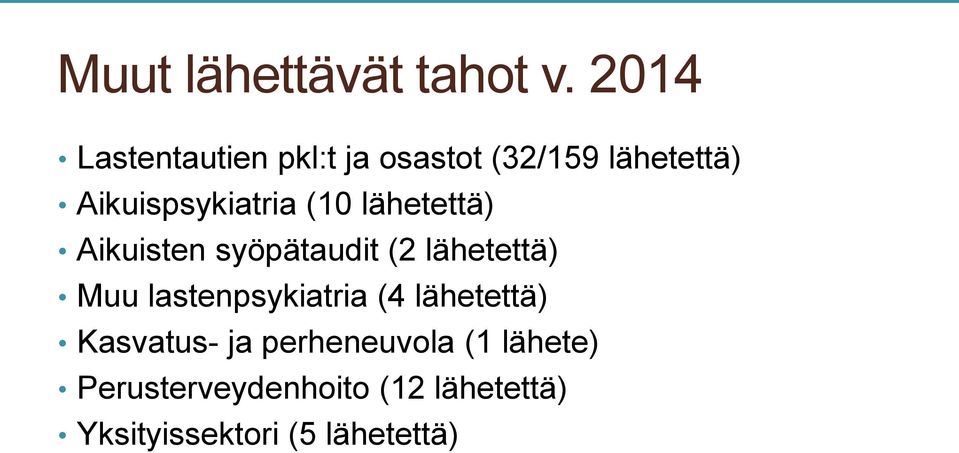 Aikuispsykiatria (10 lähetettä) Aikuisten syöpätaudit (2 lähetettä)