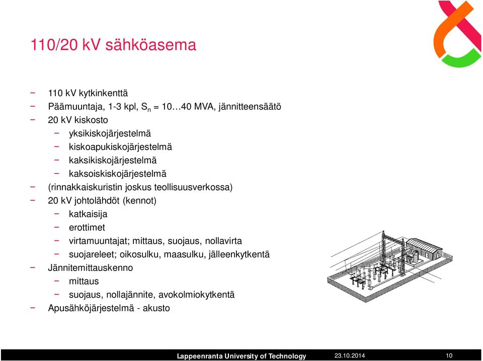 teollisuusverkossa) 20 kv johtolähdöt (kennot) katkaisija erottimet virtamuuntajat; mittaus, suojaus, nollavirta suojareleet;