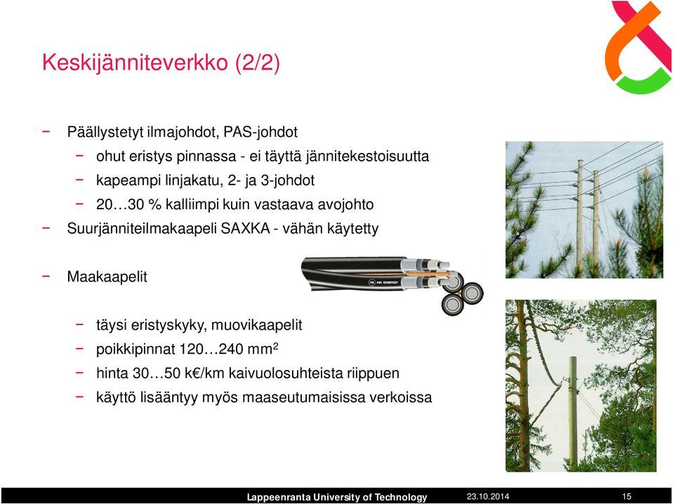 Suurjänniteilmakaapeli SAXKA - vähän käytetty Maakaapelit täysi eristyskyky, muovikaapelit poikkipinnat