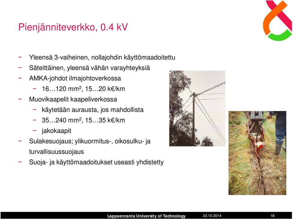 AMKA-johdot ilmajohtoverkossa 16 120 mm 2, 15 20 k /km Muovikaapelit kaapeliverkossa käytetään