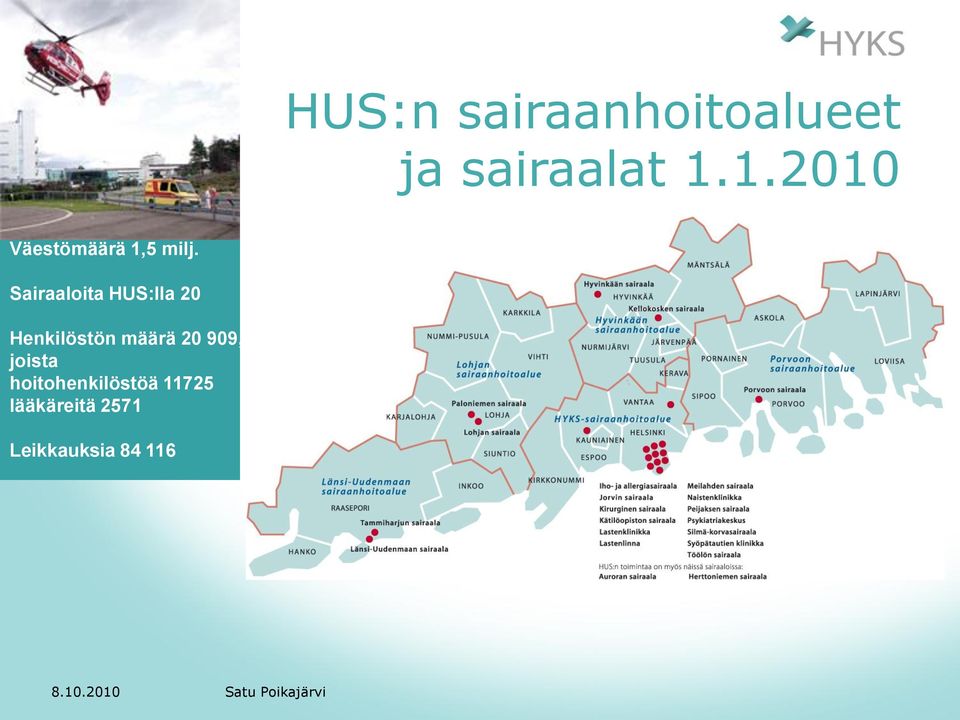 Sairaaloita HUS:lla 20 Henkilöstön määrä 20