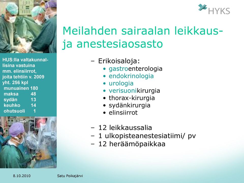 256 kpl munuainen 180 maksa 48 sydän 13 keuhko 14 ohutsuoli 1 Erikoisaloja: