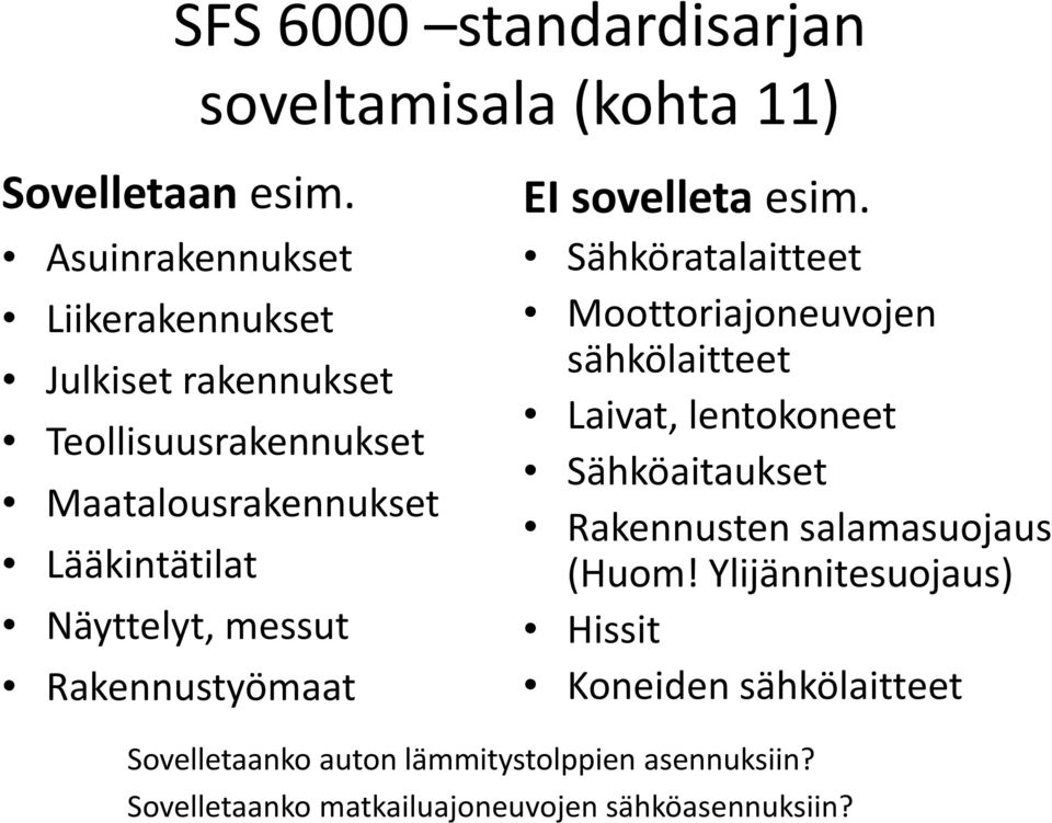 messut Rakennustyömaat EI sovelleta esim.