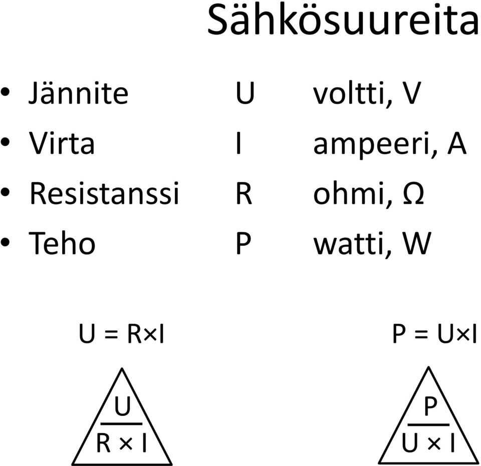Resistanssi R ohmi, Ω Teho P