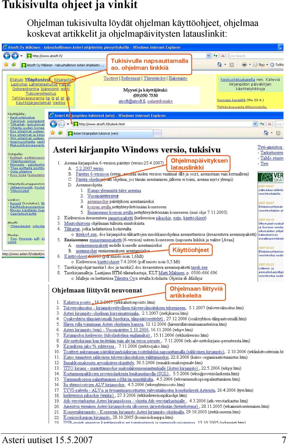 ohjelmaa koskevat artikkelit ja