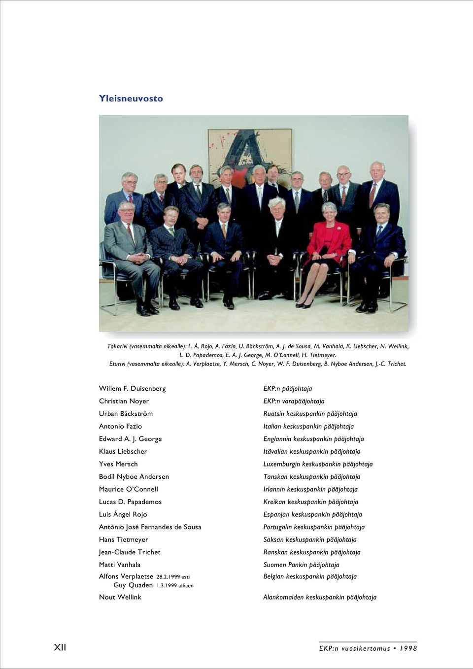 Papademos Luis Ángel Rojo António José Fernandes de Sousa Hans Tietmeyer Jean-Claude Trichet Matti Vanhala Alfons Verplaetse 28.2.1999 asti Guy Quaden 1.3.